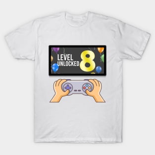 8th Birthday | eight Birthday | Level 8 Unlocked Awesome | Video Gaming Gift Ideas | Game Lover Gift| Retro Gamer Birthday Gift T-Shirt